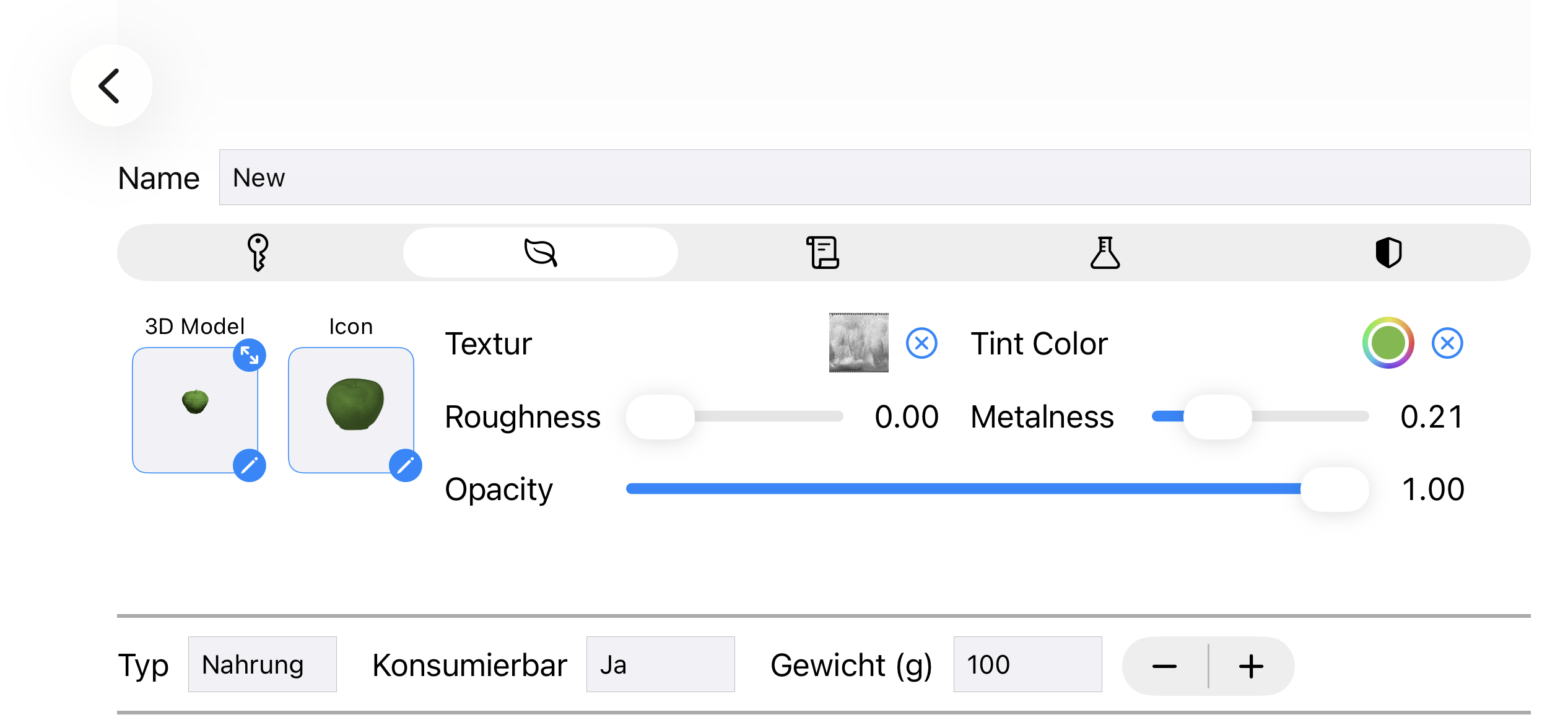 Wearable item editor with live 3D preview